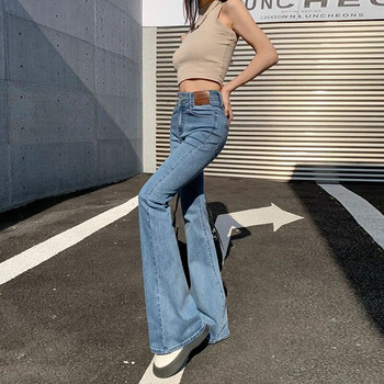 Дамски кльощави дънки с висока талия Еластични панталони с дължина до пода Slim Fit Широки крачоли Модни корейски пролет есен ретро панталони с камбанка