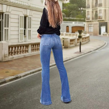Дамски клоширани дънки, разтегливи модни реколта с висока талия, ежедневни тънки улични широки панталони с широки крачоли