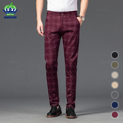 New Classic 7 Color Formal Pants Men Stripe Plaid Business Fashion Comfortable Red Office Four Seasons Slim Suit Trousers 30-38