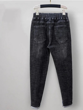 Дамски овърсайз 6xl Harem Jeans Корейски ретро широки широки еластични високи талии Vaqueros Пролет Есен Ежедневни свободни прави дънкови панталони
