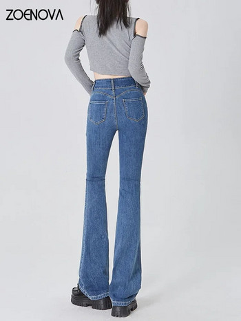 ZOENOVA Ретро леко разширени дънки Дамски широки панталони Еластични панталони с висока талия Дънкови панталони Корейска мода 2023 г.