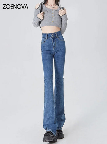 ZOENOVA Ретро леко разширени дънки Дамски широки панталони Еластични панталони с висока талия Дънкови панталони Корейска мода 2023 г.
