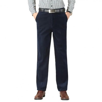 Pantaloni ocazional din velur gros pentru bărbați, cu talie înaltă, cu fermoar, buzunare pentru muscă