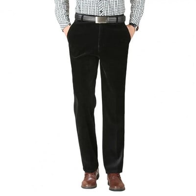 Pantaloni ocazional din velur gros pentru bărbați, cu talie înaltă, cu fermoar, buzunare pentru muscă