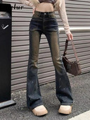 Jielur Dots Blugi de damă, ocazional, albastru, de culoare solidă, subțiri, cu talie înaltă, pantaloni evazați pentru femei, îmbrăcăminte de stradă la modă șic