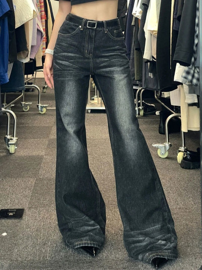 Y2k Punk Streetwear Vintažinės platėjančios kelnės aukštu juosmeniu, ploni, universalūs džinsai, moteriški Harajuku mada Grunge kelnaitės Mujer