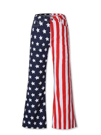 2023 Νέα Άνοιξη Φθινόπωρο Γυναικεία Τζιν Αστικής Μόδας Αμερικανική σημαία για την Ημέρα της Ανεξαρτησίας Print Flared Jeans Casual παντελόνι High Street