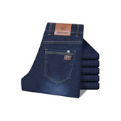 Stil clasic pentru bărbați cu greutate medie, blugi de afaceri stretch, cu croiala obișnuită, pantaloni albaștri de toamnă, pantaloni de marca masculină