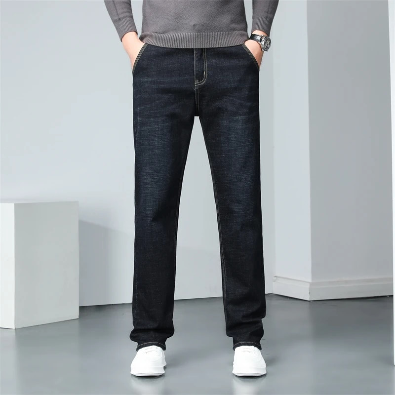 Klasični stil srednje težine, muške poslovne rastezljive traperice regularnog kroja, jesenske plave traper hlače, muške brendirane hlače