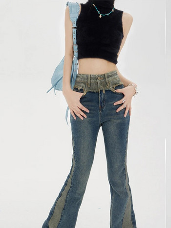 Американски уличен стил Дънки с висока талия Клеш панталони 2023 Дамски модни широки дънкови панталони Y2K широки крачоли Дамски дрехи