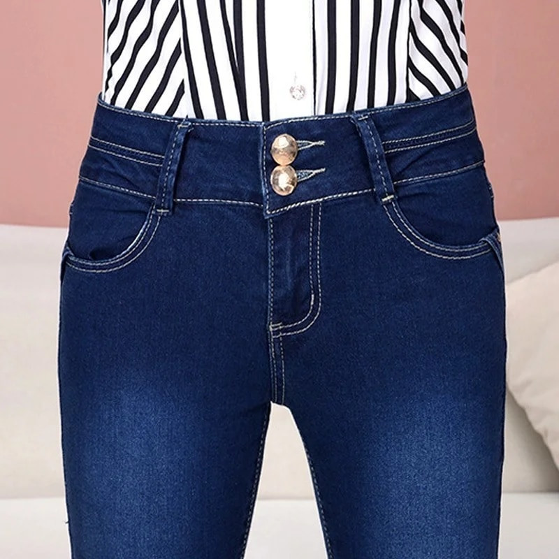 MIND FEET Ženske traperice, uske, različite veličine, ženske rastezljive traper hlače s šiljcima, prozračne modne zvonaste hlače visoke kvalitete