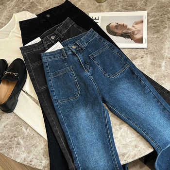 Ψηλόμεσο παντελόνι Loose Washed Jeans Τσέπες Slim Denim Flare Classic Γυναικείο Vintage Stretch ίσιο παντελόνι All-match