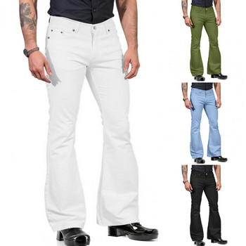 Винтидж дънкови панталони Едноцветни еластични тънки панталони със средна талия Модни мъжки клоширани панталони