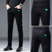 2023 Toamna Iarna Design Nou Bărbați Slim Fit Blugi Negri Stretch Logo Verde Moda Pantaloni Casual Denim Pantaloni Bun Bumbac Bărbați