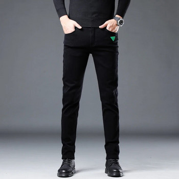 2023 Есен Зима Нов дизайн Мъжки прилепнали еластични черни дънки Зелено лого Модни ежедневни дънкови панталони Добри памучни панталони Мъжки