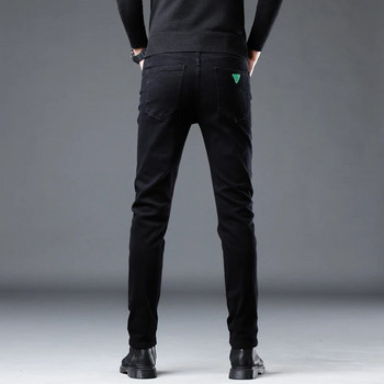 2023 Есен Зима Нов дизайн Мъжки прилепнали еластични черни дънки Зелено лого Модни ежедневни дънкови панталони Добри памучни панталони Мъжки