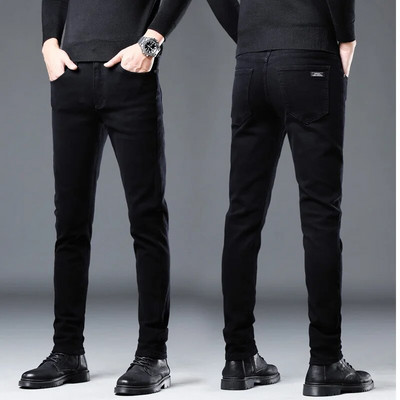 2023 Toamna Iarna Design Nou Bărbați Slim Fit Blugi Negri Stretch Logo Verde Moda Pantaloni Casual Denim Pantaloni Bun Bumbac Bărbați