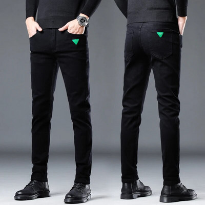 2023 Toamna Iarna Design Nou Bărbați Slim Fit Blugi Negri Stretch Logo Verde Moda Pantaloni Casual Denim Pantaloni Bun Bumbac Bărbați
