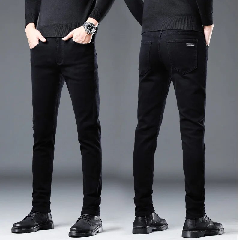 2023 Toamna Iarna Design Nou Bărbați Slim Fit Blugi Negri Stretch Logo Verde Moda Pantaloni Casual Denim Pantaloni Bun Bumbac Bărbați