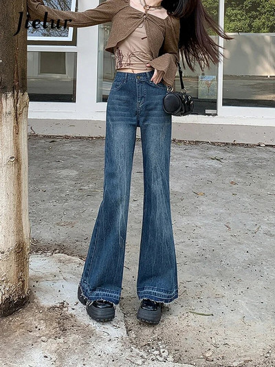 Jielur Retro American Slim naiste teksad Mood Street Flare teksad Naiste sügis Uued kõrge vöökohaga Lihtsad ja stiilsed naiste püksid