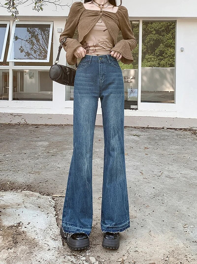 Jielur Retro American Slim Ženske traperice Modne ulične široke traperice Ženske jesenske nove visoke struke Jednostavne Basic Chicly ženske hlače