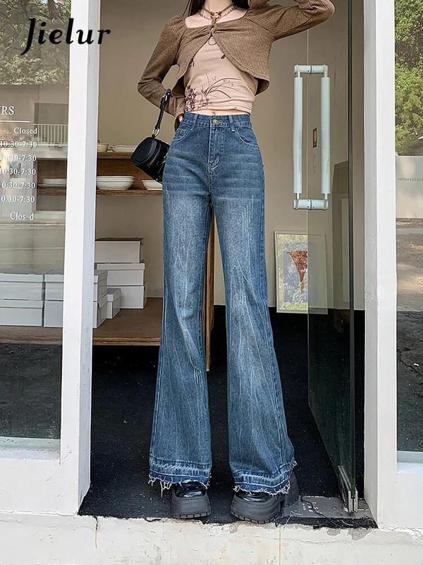 Jielur Retro American Slim Ženske traperice Modne ulične široke traperice Ženske jesenske nove visoke struke Jednostavne Basic Chicly ženske hlače