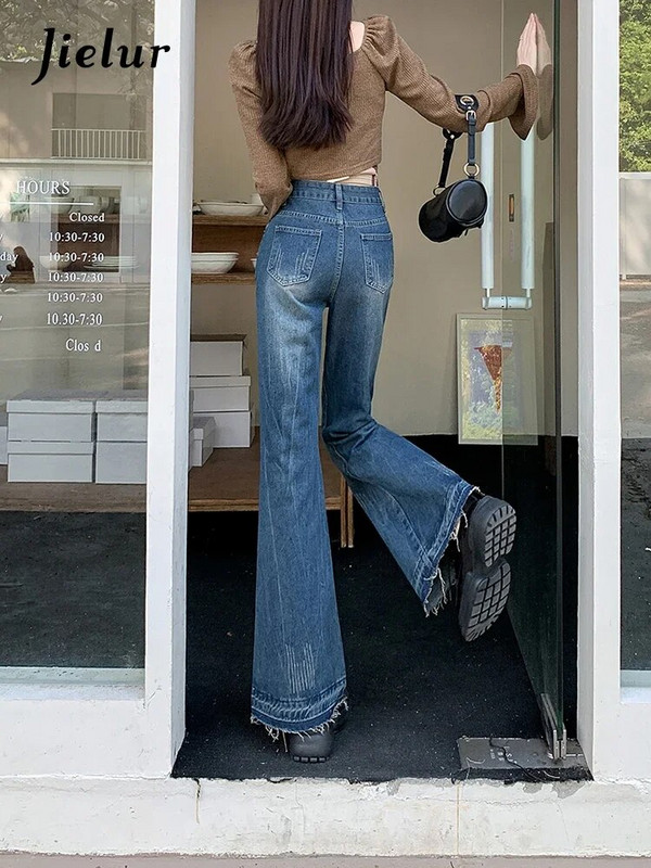 Jielur Retro American Slim Ženske traperice Modne ulične široke traperice Ženske jesenske nove visoke struke Jednostavne Basic Chicly ženske hlače