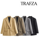 TRAFZA ženski sako s teksturom, modni višebojni uredski sako, šik gornji dio 2024. Ženska ležerna jakna s dugim manšetama, jednoredni gumbi