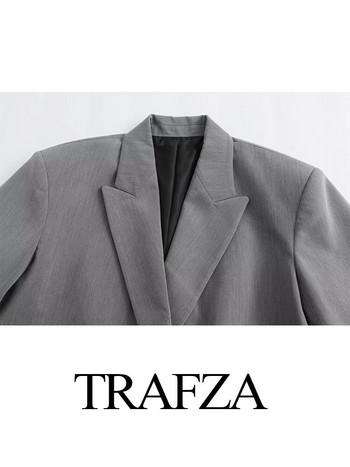 TRAFZA Дамски текстуриран блейзър Моден многоцветен офис блейзър Chic Top 2024 Дамско ежедневно яке с дълъг маншет с едноредово копче