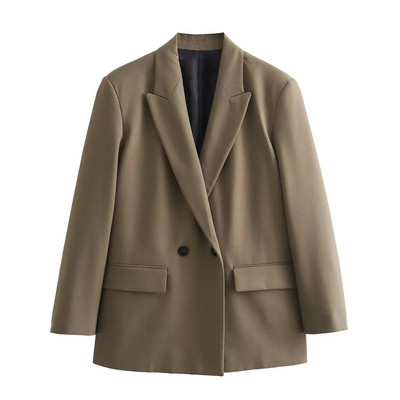 TRAFZA ženski sako s teksturom, modni višebojni uredski sako, šik gornji dio 2024. Ženska ležerna jakna s dugim manšetama, jednoredni gumbi