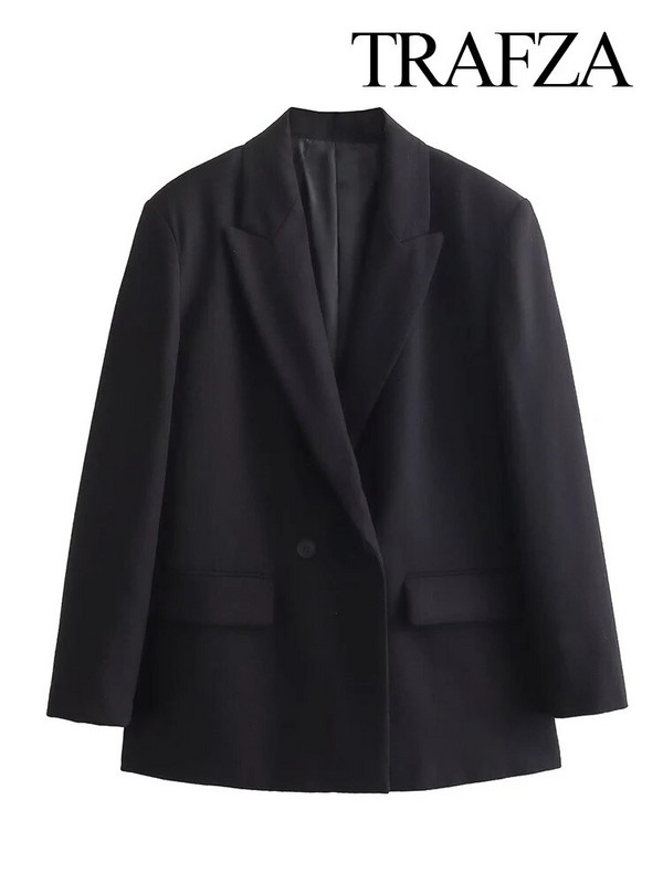 TRAFZA ženski sako s teksturom, modni višebojni uredski sako, šik gornji dio 2024. Ženska ležerna jakna s dugim manšetama, jednoredni gumbi
