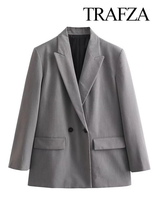 TRAFZA ženski sako s teksturom, modni višebojni uredski sako, šik gornji dio 2024. Ženska ležerna jakna s dugim manšetama, jednoredni gumbi