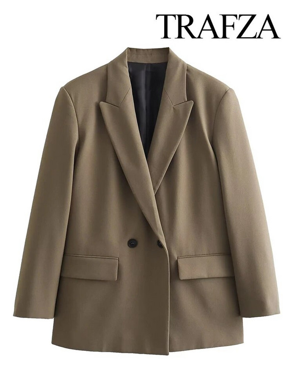 TRAFZA ženski sako s teksturom, modni višebojni uredski sako, šik gornji dio 2024. Ženska ležerna jakna s dugim manšetama, jednoredni gumbi