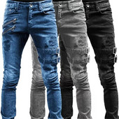 Retro Moto Biker Tiesūs Elastingi Džinsai Vyriški Užtrauktukas Hole Streetwear Punk Skinny Denim Cargo Pants Pantalones Hombre Y2K Drabužiai