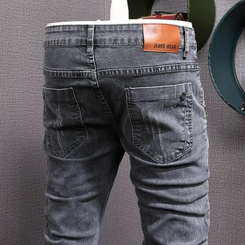 Σχεδιαστής μόδας Ανδρικά τζιν ρετρό γκρι Stretch Slim Ripped Jeans Ανδρικά ελαστικά παντελόνια Vintage casual τζιν μολύβι παντελόνι Hombre
