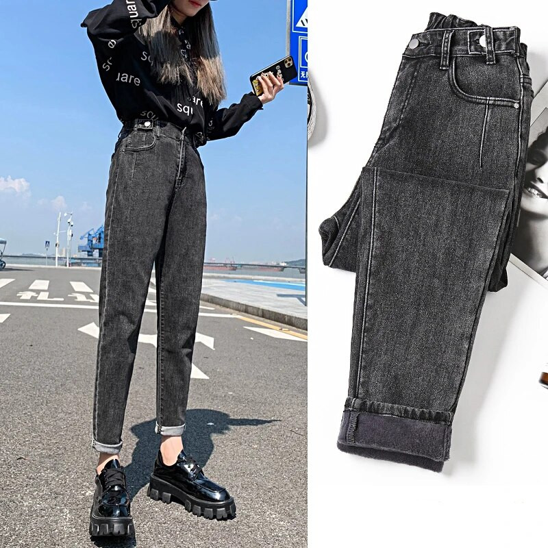 Ruhák Rózsaszín Polár Farmer Női Téli Új Boyfriend Farmer Nadrág Alkalmi Divat Klasszikus Női Harlan Nadrág 4XL 5xl