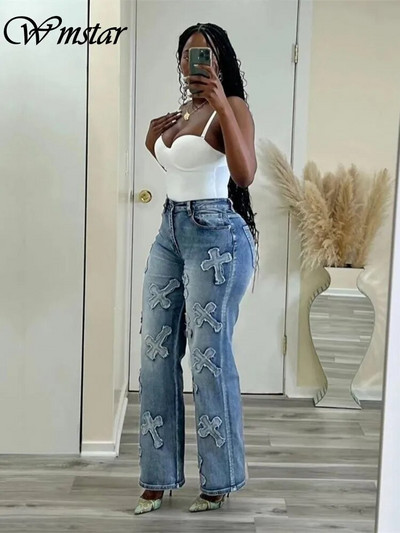 Wmstar Jeans Γυναικεία Ψηλόμεση Τζιν Boy Friend ίσιο παντελόνι φαρδύ πόδι Κορεάτικη μόδα Streetwear χονδρική Dropshipping