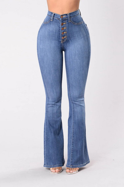 Blugi evazați cu talie înaltă pentru femei Pantaloni skinny cu fundul clopot pentru femeie, primăvară, vară, cu mai mulți nasturi, pantaloni sexy push-up din denim