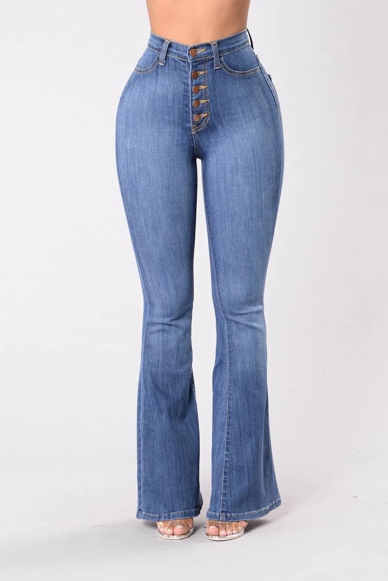 Blugi evazați cu talie înaltă pentru femei Pantaloni skinny cu fundul clopot pentru femeie, primăvară, vară, cu mai mulți nasturi, pantaloni sexy push-up din denim