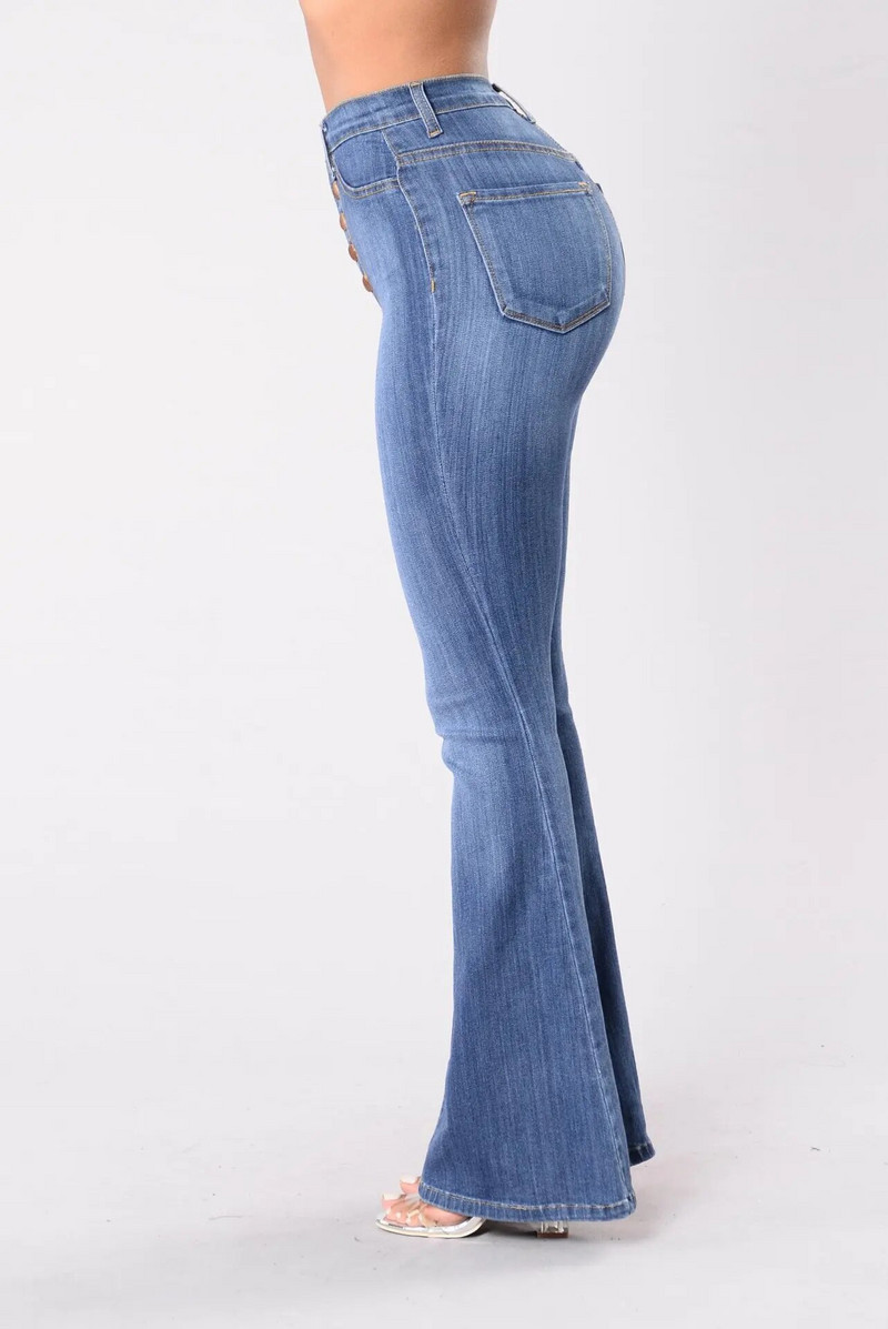 Blugi evazați cu talie înaltă pentru femei Pantaloni skinny cu fundul clopot pentru femeie, primăvară, vară, cu mai mulți nasturi, pantaloni sexy push-up din denim