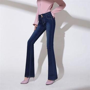 Дънки с тънки разкроени с висока талия Oversize 40-80 кг еластичен деним панталон Корейски ежедневни Vaqueros Пролет Есен Тесни панталони Femme