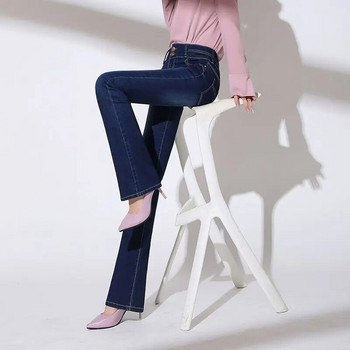 Дънки с тънки разкроени с висока талия Oversize 40-80 кг еластичен деним панталон Корейски ежедневни Vaqueros Пролет Есен Тесни панталони Femme