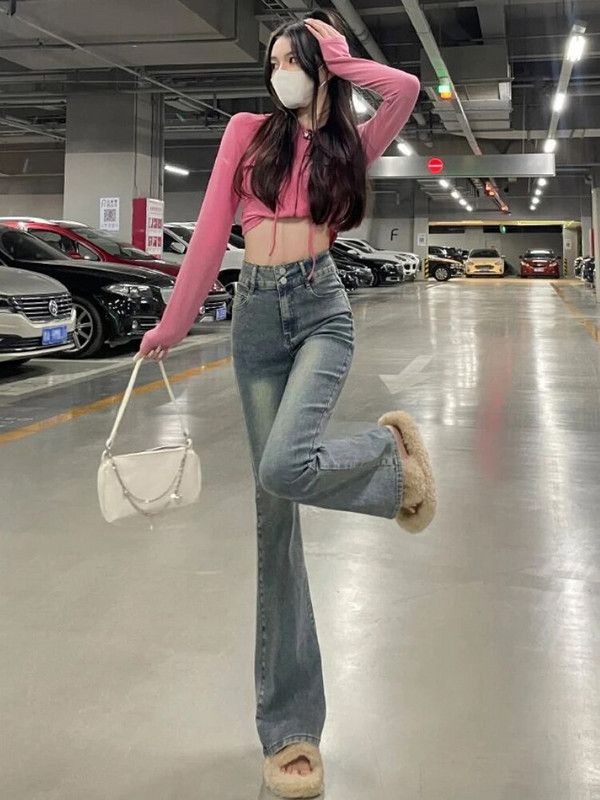 Blugi vintage evazați femei skinny talie înaltă sexy moda coreeană elasticitate primăvară toamnă pantaloni dulci femei Streetwear tendință