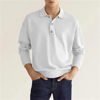 Ανοιξιάτικο φθινόπωρο 2024 Μονόχρωμα μακρυμάνικα μπλουζάκια πόλο Ανδρικά πουλόβερ με χαλαρά κουμπιά vintage παντός τύπου μπλουζάκια