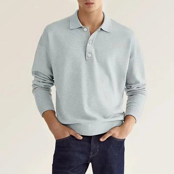 2024 Пролет Есен Едноцветни поло ризи с дълъг ръкав Мъжки High Street Ежедневни свободни пуловери с копчета Ретро универсални горнища