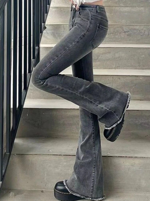 Fényes farmer farmer Női alacsony derékú Szexi tavaszi, minden meccsen vékony, teljes hosszúságú női Ulzzang alkalmi divat zsebek Népszerű elegáns