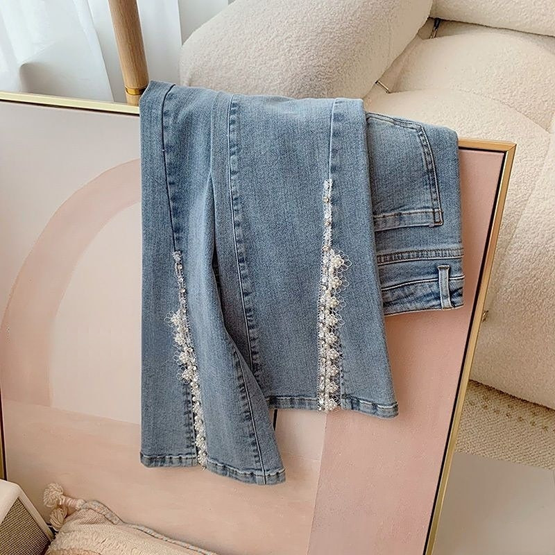 Lepršave traperice za žene Vintage Isprane Do Old Basic Slatki korejski stil Moda Ležerne do gležnja Nježni dizajn za sve
