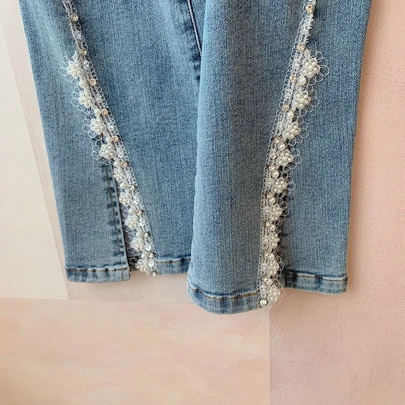 Lepršave traperice za žene Vintage Isprane Do Old Basic Slatki korejski stil Moda Ležerne do gležnja Nježni dizajn za sve