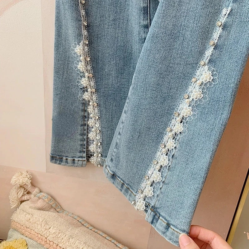 Lepršave traperice za žene Vintage Isprane Do Old Basic Slatki korejski stil Moda Ležerne do gležnja Nježni dizajn za sve