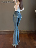 WOMENGAGA Pantaloni evazați cu ciucuri Blugi 2023 noi Pantaloni subțiri cu talie înaltă elastici din potcoavă Pantaloni din denim Moda femei sexy K5BG